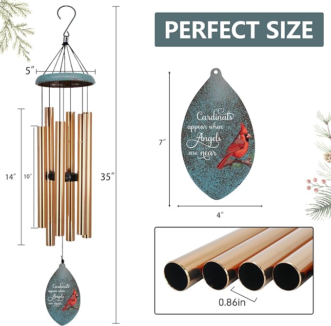 ASTARIN Custom Cardinal Memorial Wind Chimes, 35" Sympathy Gifts Wind Chime for Loss of Mom Dad Sister Son, Personalized Name Date Bereavement Condolence Gift for Outside Outdoor