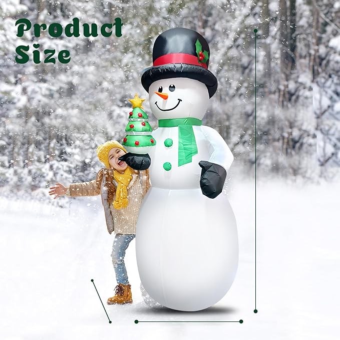 8FT Christmas Snowman Inflatable Xmas Tree Blow Up Outdoor Christmas Decoration with LED Light for Indoor Outdoor Yard Garden Lawn Porch Xmas Holiday Party Favor Supplies Décor