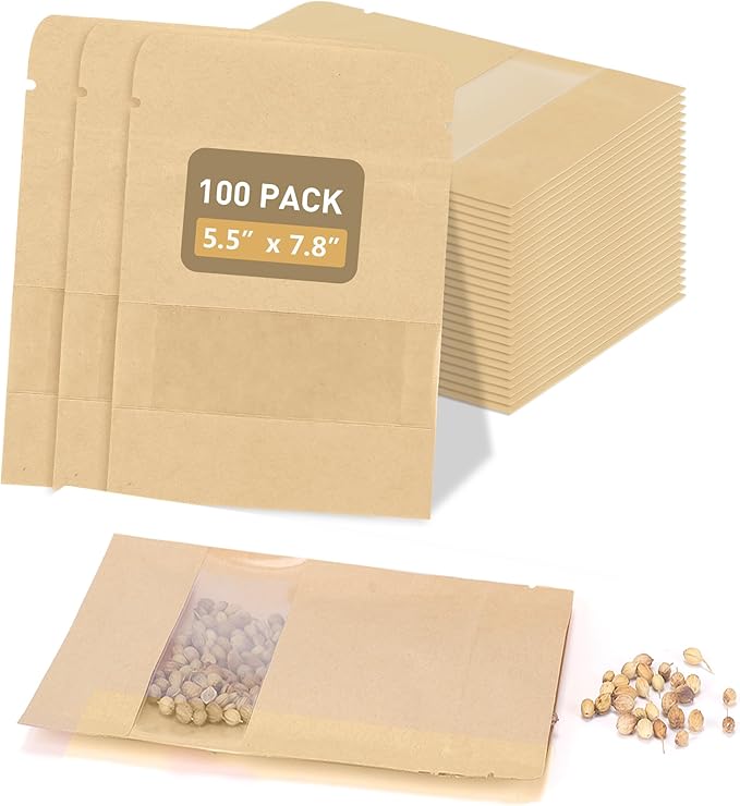 100 Pack Seed Packet Envelopes Resealable with Clear Window – 5.5 x 7.8", Gardening Seeds Storage Bags for Seeds Saving, DIY gifts, Jewelry, Snack, Tea Samples