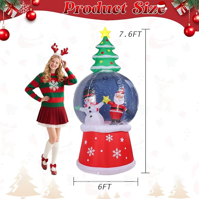 7.6 FT Christmas Inflatable Outdoor Decorations, Inflatable Snow Globe with Santa Claus and Snowman Built-in LED Lights Blow Up Yard Decorations for Holiday Indoor Outdoor Party Garden Lawn