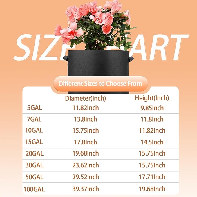 5-Pack 10 Gallon Fabric Grow Bags with Handle, Heavy Duty 300G Thickened Nonwoven with Handles and Reusable, Suitable for Garden Vegetables,Fruits and Flowers(Black)