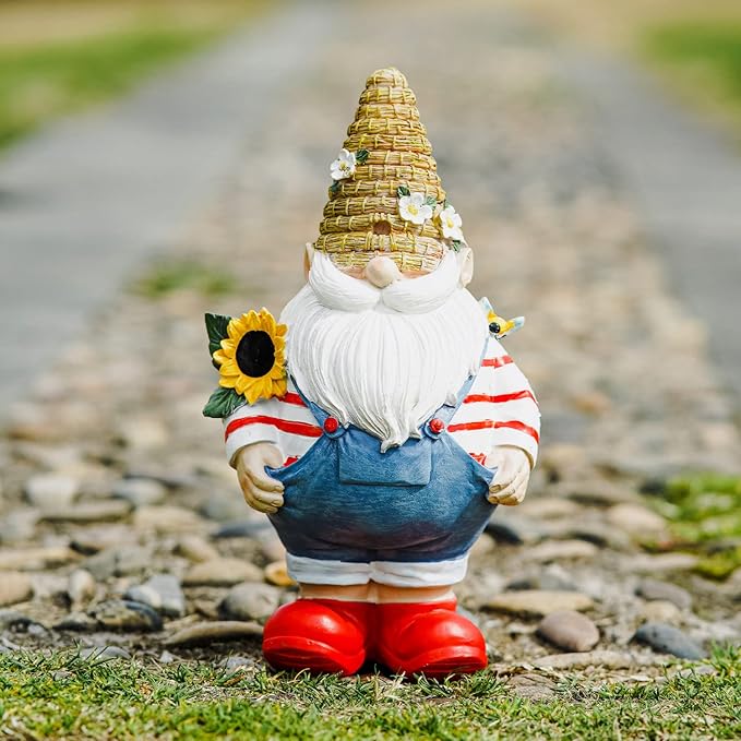 Topadorn Garden Gnome Statue with Sunflower Weather-Resistant Resin Garden Gnome Sculpture for Outdoor Yard Decor,Lawn Ornament and Gift for Garden Lovers