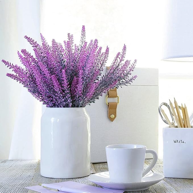 CATTREE Artificial Lavender - Fuchsia 4 Pack, Fake Flowers Plastic Plants Shrubs Bushes for Indoor Outdoor Home Wedding Bridal Party Garden DIY Centerpieces Arrangements Simulation Craft Decoration
