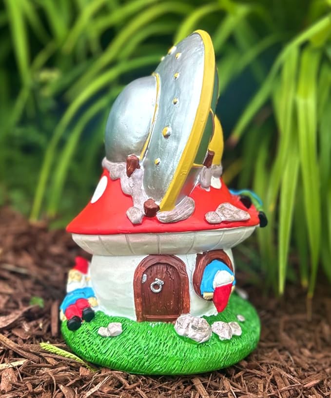 Gnometastic Gnomes UFO Alien Gnome Statue, Funny Garden Gnomes Outdoor Decorations for Yard Patio Lawn Funny UFO Alien Decor and Fairy Garden Accessories, 8.85in UFO Gnome Crash Landing