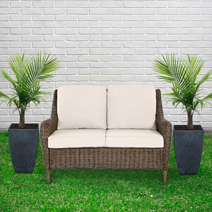 RUBBER BOND Plant Pots 2 Pack - Modern Indoor/Outdoor Planters for Home Decor - Weather-Resistant Large Flower Pots - Lightweight 22 Inches Tall Planters - Black Concrete Color Square Pots for Plants