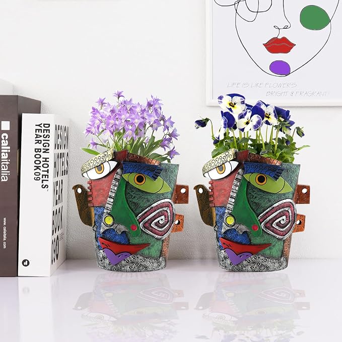 Abstract Face Flower Pots Head,Creative Inspiration Succulent pots,Head Planter with Drainage Hole,Colorful Plant Pots for Outdoor Garden Decor Home Art Decoration(Frowning