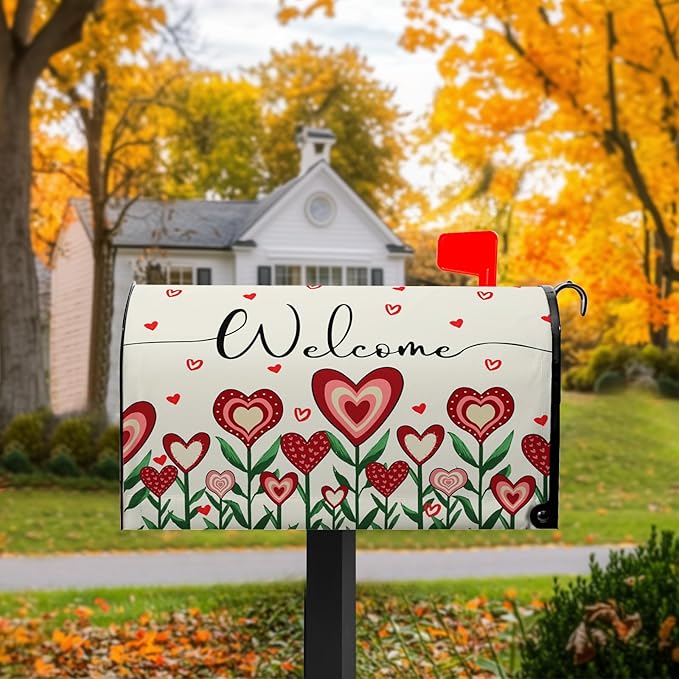 Valentines Day Mailbox Cover Floral Magnetic Standard Size 21x18 Inch Heart Post Letter Box Cover Home Farmhouse Garden Outdoor Decor