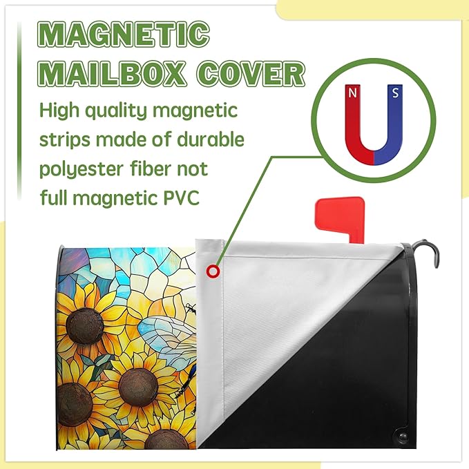 Summer Mailbox Covers Magnetic Standard Size 21x18 in Bee Mailbox Cover Sunflower Decorative Mailboxes for Outside Garden Yard Floral Flower Post Letter Box Cover Wrap