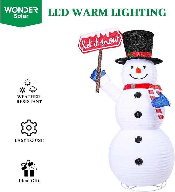 Christmas Snowman Outdoor Decoration, 5.2FT Warm White Snowman Lighted Christmas Candy Cane Sign, Light Up Indoor/Outdoor Decoration for Xmas Holiday Yard, Garden, Lawns, Porch