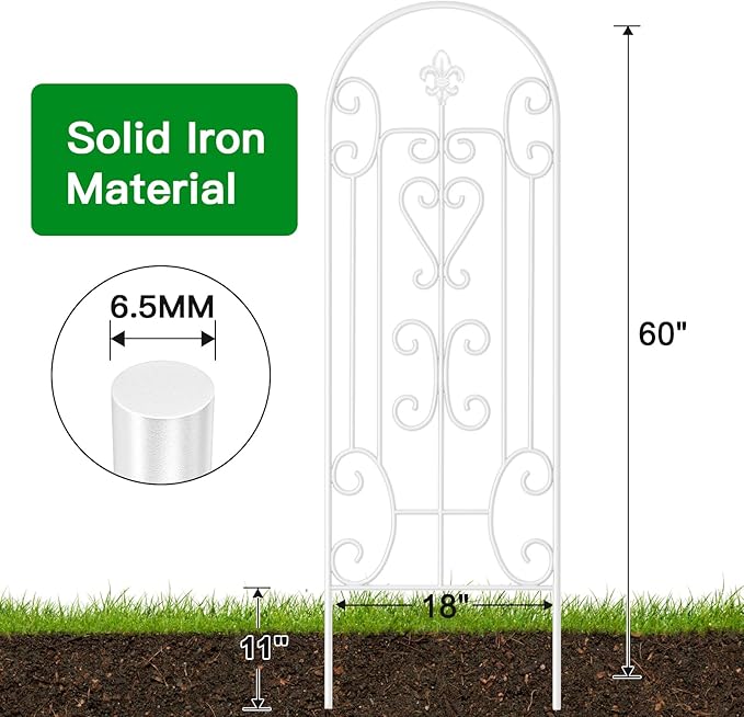AMAGABELI Garden & Home 2 Pack 60" x 18" Garden Trellis for Climbing Plants Outdoor Plants Roses Trellis Vegetables Vines Flowers Clematis Metal White Trellis
