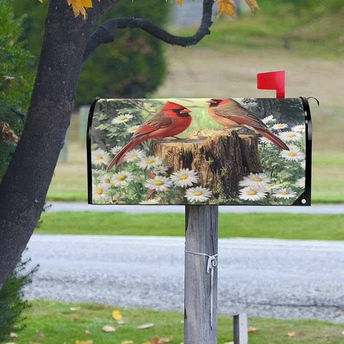 SUABO Mailbox Cover Cardinals Perched Oversize Magnetic Mailbox Covers Wraps for Christmas Home Yard Garden Decor