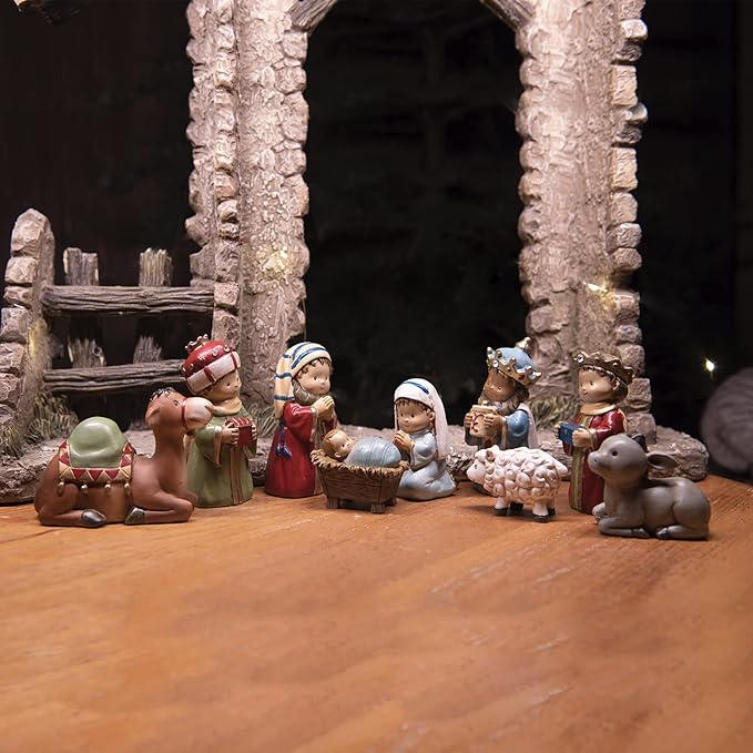 Nativity-Set Christmas-Decorations Indoor Figurines Decor - Hand-Painted Nativity Scene 9 Pieces Neman House Studio