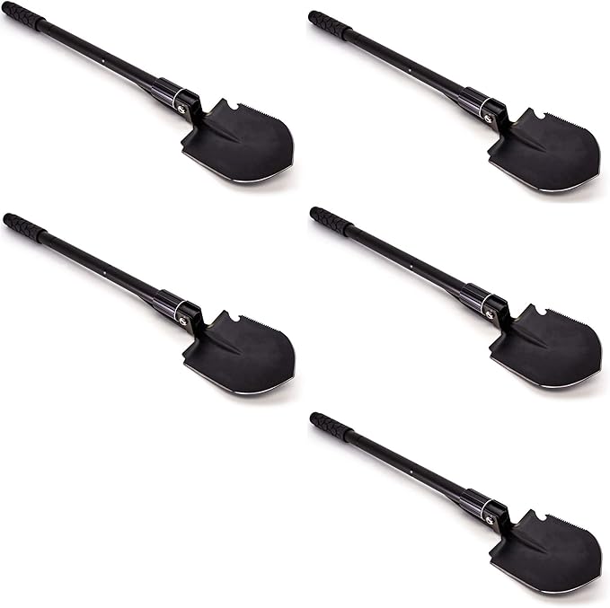 Emergency Zone 12-in-1 Collapsible Folding Shovel | Military 19.5 Inch Survival Shovel | Multitool with Carrying Case | Great for Hiking, Camping, Backpacking, Gardening, to Keep in Your Car | 5 Pack