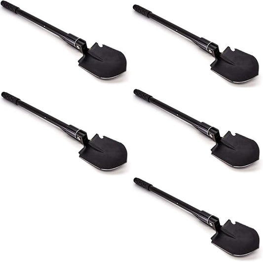 Emergency Zone 12-in-1 Collapsible Folding Shovel | Military 19.5 Inch Survival Shovel | Multitool with Carrying Case | Great for Hiking, Camping, Backpacking, Gardening, to Keep in Your Car | 5 Pack