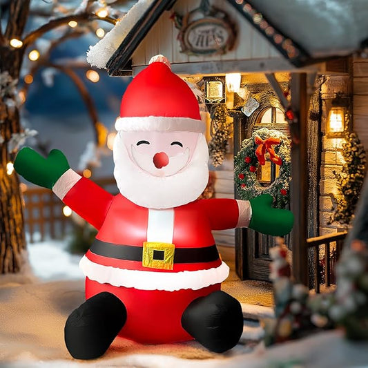 HONGLAND 5FT Christmas Inflatables Sitting Santa Claus with Built-in LED Lights, Outdoor Decorations for Yard Garden, Weatherproof Holiday Decor for Christmas Party
