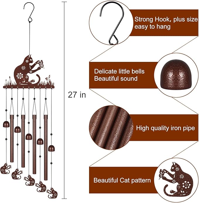 Cat Wind Chimes for Outside,Memorial Wind Chimes Gifts for Women and Grandma,Patio Garden Decor,Windchime in Loving Memory Outdoor Decoration for Yard, Patio, Porch, Lawn, Landscape