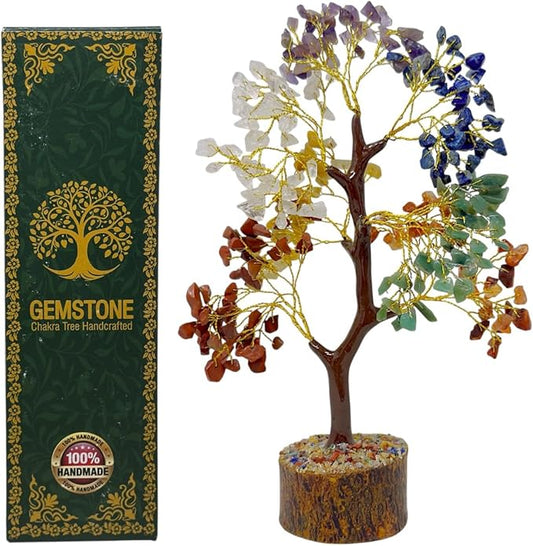 Gemstone Handcrafted Crystal Tree of Life, 7 Chakra Healing Stones, Bonsai Style Decorative Tree for Home, Office Desk, Living Room, Birthday Gifts for Women, Mom.
