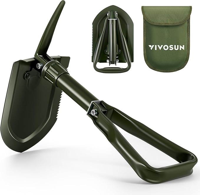 VIVOSUN Folding Survival Shovel, 22'' Camping Shovel, Military Portable Small Shovel with High Carbon Steel, Tactical Entrenching Tool for Hiking, Digging, Backpacking, Gardening, Off Road, Beach