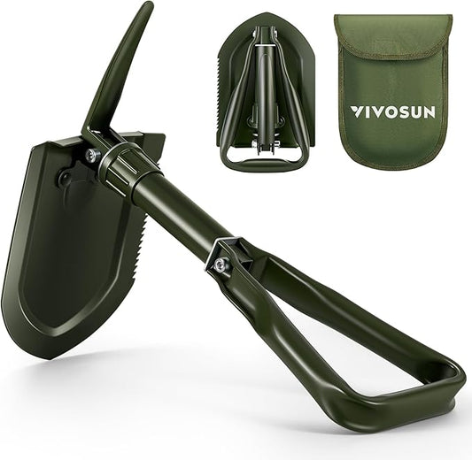VIVOSUN Folding Survival Shovel, 22'' Camping Shovel, Military Portable Small Shovel with High Carbon Steel, Tactical Entrenching Tool for Hiking, Digging, Backpacking, Gardening, Off Road, Beach