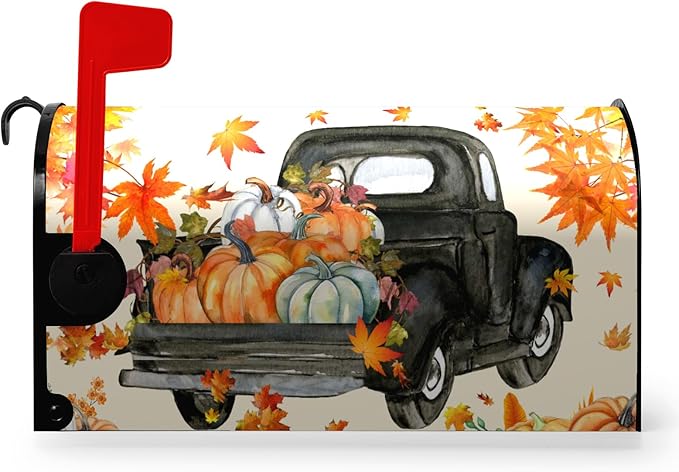 Fall Harvest Mailbox Covers Magnetic Standard Size Thansgiving Pumpkin Mailbox Post Cover Maple Leaves Truck Mailbox Decor Waterproof Mailbox Wraps Mail Cover for Garden Yard 21 * 18 Inch