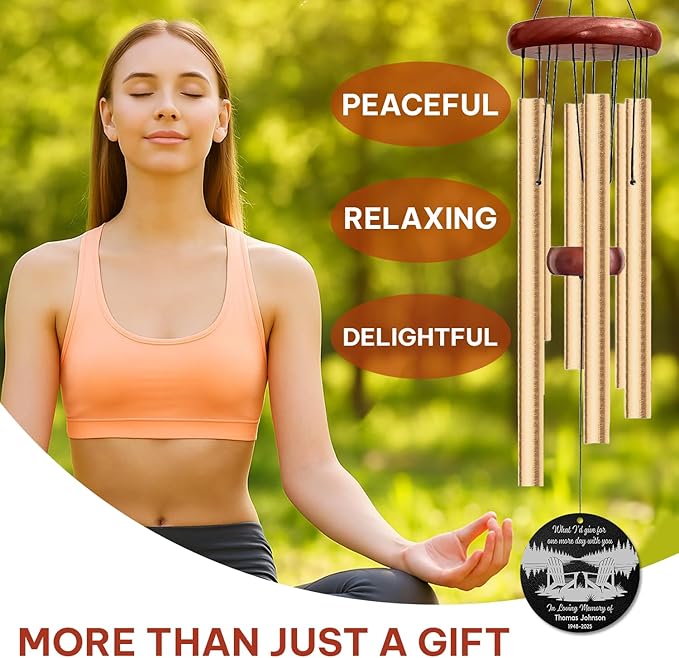 Personalized Memorial Wind Chime – “What I’d Give for One More Day with You” Custom Name & Years – Sympathy Gift for Family, Friends – Memorial Windchimes for Loss of Loved One – Remembrance Décor