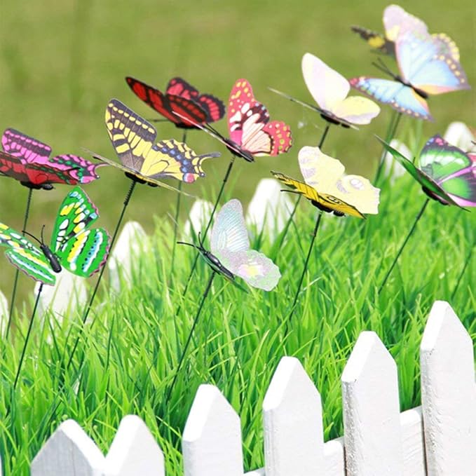 Butterfly Stakes Outdoor Yard Planter Flower Pot Bed Garden Decor Butterflies Christmas Decorations, Artificial Butterflies on Metal Wire Plant Stake Stems-Multicolor (2.8 Inch 100pcs)