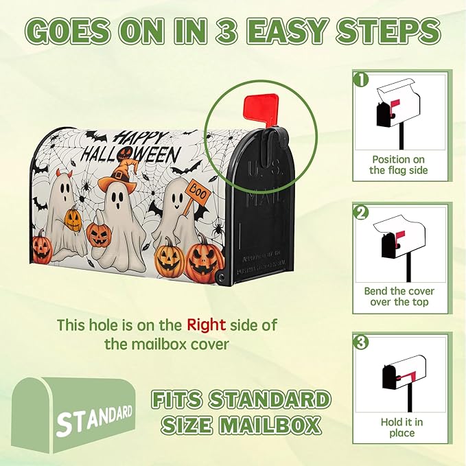 Happy Halloween Mailbox Covers Magnetic Boo Ghost Mail Box Cover Pumpkin Mailbox Wraps Magnetic Standard Size 21x18 inch for Outside Garden Yard Spider Web Bat