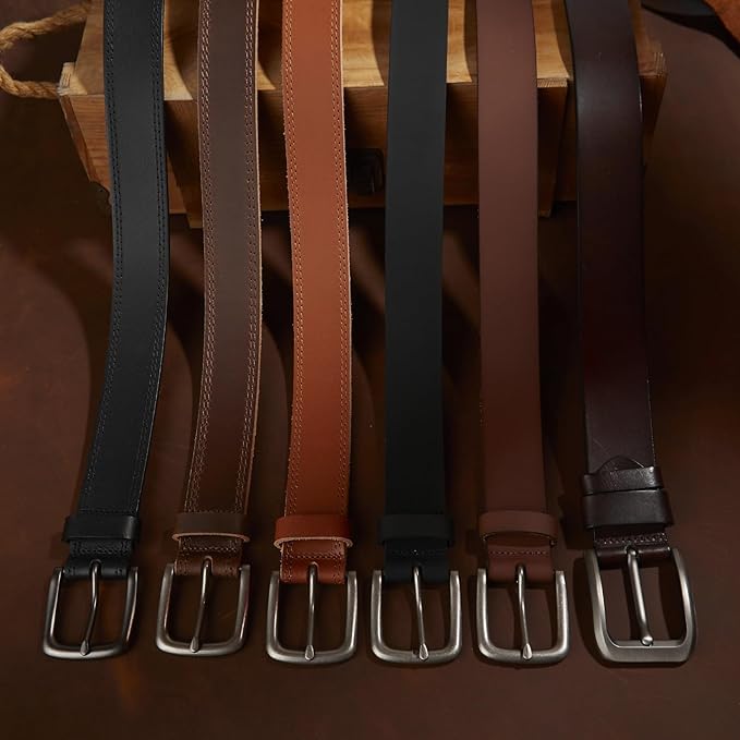 VATAN Men's Genuine Leather Casual Every Day Jeans Belts, Handmade Men Leather Belt with Gift Box