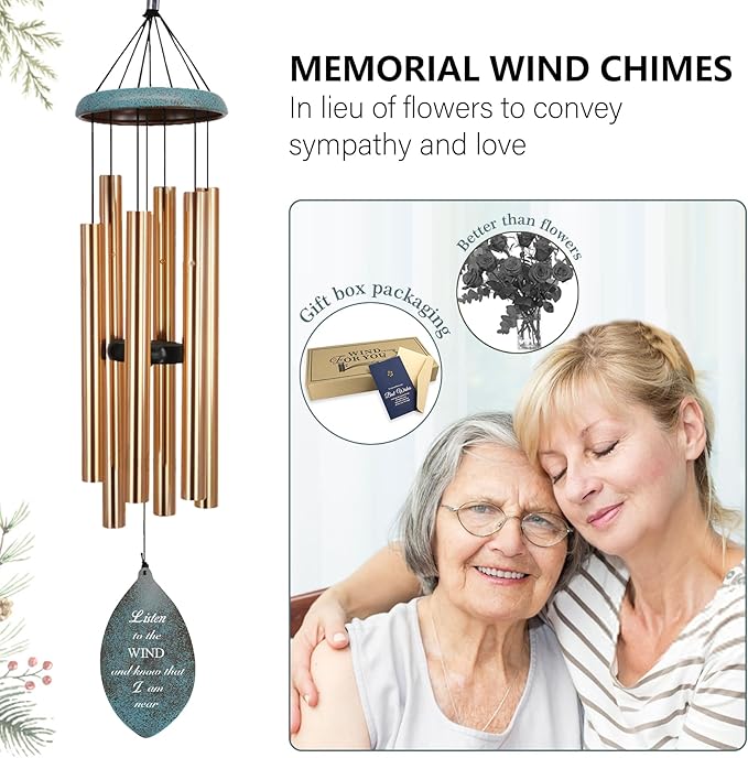 ASTARIN Deep Tone Memorial Wind Chimes Personalized, Listen to The Wind Bereavement Gifts, Outside Condolence Wind Chime for Loss of Mother Father, Gold Black Bronze
