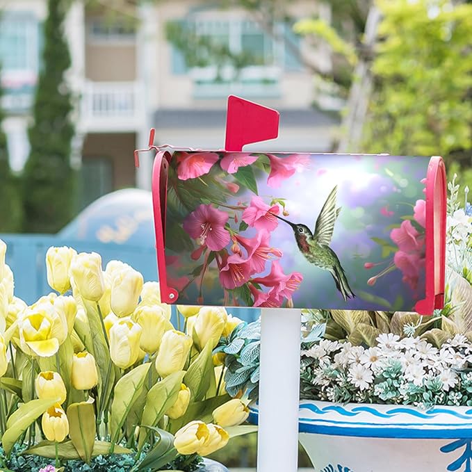 Flowers Magnetic Mailbox Cover - 18 x 21 Inch Bird & Floral Design - Spring/Summer Mailbox Wrap