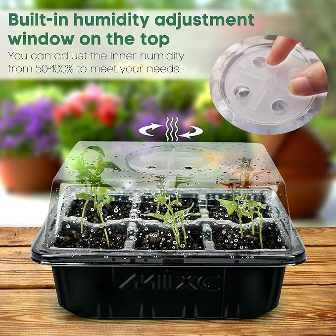 MIXC 10 Packs Seed Starter Tray Seed Starter Kit with Humidity Dome (60 Cells Total Tray) Seed Starting Trays Plant Starter Kit and Base Mini Greenhouse Germination Kit