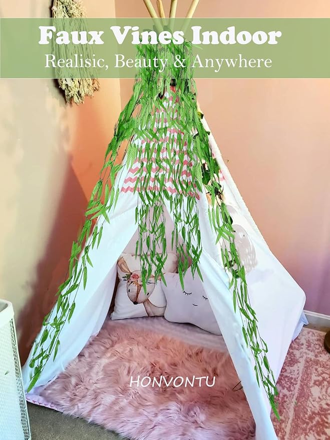 50PCS 300 FT Artificial Vines Greenery Garland Faux Willow Vines Fake Foliage Leaf Silk Plants Greenery Decoration for Home Wall Aesthetic Wedding Arch Apartment Room Windowsill Balcony