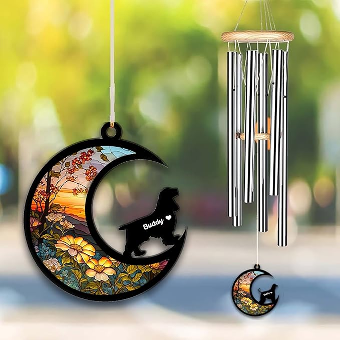 Cocker Spaniel Sun Catcher Wind Chime, Custom Sunflower Suncatcher Dog Memorial Wind Chime, Dog Loss Gift, Dog Sympathy Gift, Pet Loss Suncatcher, Outdoor Garden Decor