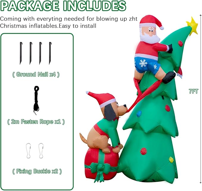 Hioasis 7 FT Christmas Inflatable Decorations - Outdoor Inflatables with Santa Claus Christmas Tree and Dog- Party Decoration for Indoor&Outdoor Courtyards Suitable for Christmas/Party/Yard