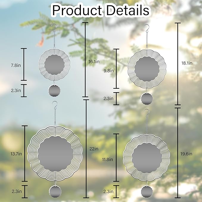 Wind Spinners Outdoor, Silver Mosaic Modern 3D Stainless Steel Wind Sculpture Spinner for Garden Outside Hanging Decor Mother's Day Christmas Birthday Gifts for Women Men Mom Nana 11.8 in