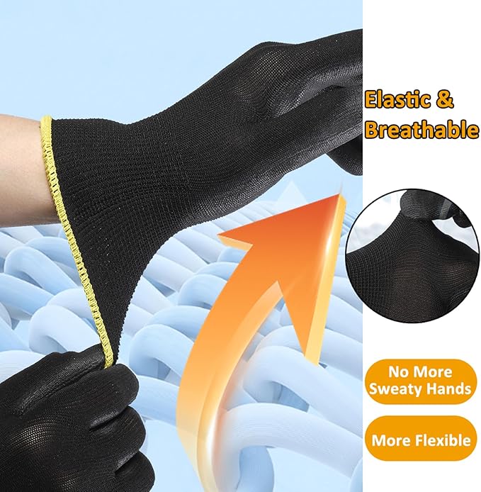 10 Pairs PU Coated Knit Work Gloves, Breathable Nylon Safety Gloves for Handling Garden Construction Yard Farm Use