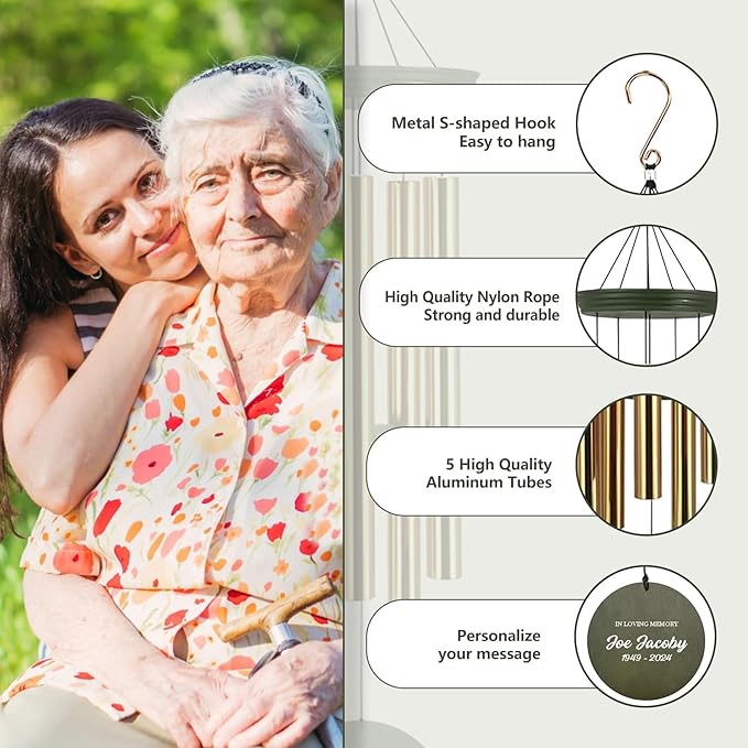 ASTARIN Wind Chimes Outdoor for The Loss of Mom Dad, Personalized Customized WindChimes for Loss of Loved One, Memorial Wind Chime as Sympathy Gift, Home Garden Patio Décor, 36''(Produced in USA)