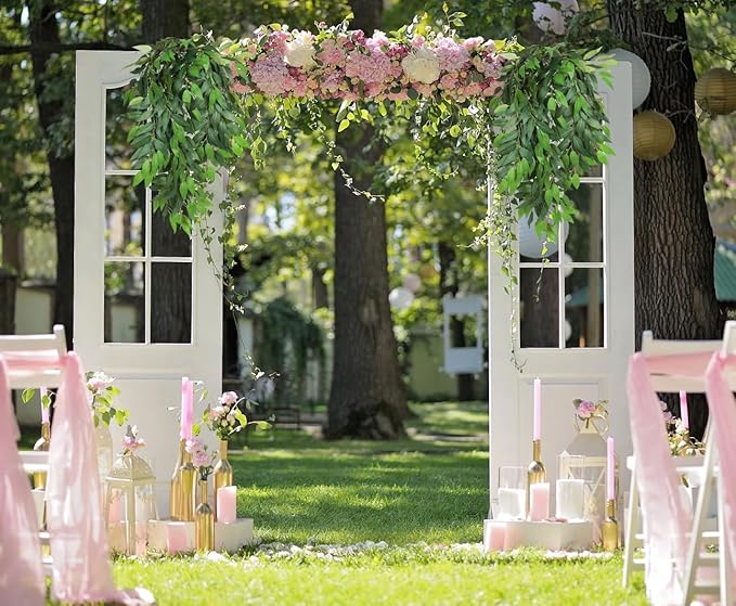 RECUTMS Artificial Hanging Willow Leaves Vine Twigs 2PC, Fake Silk Weeping Willows Leaf Plant Faux Italian Ruscus Greenery Indoor Outdoor Home Garden Wedding Arch Jungle Birthday Party Spring Decor