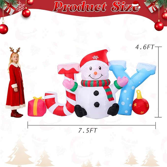 Christmas Inflatable Outdoor Decorations, Inflatable Snowman and Joy Built-in LED Lights Blow Up Yard Decorations for Holiday Indoor Outdoor Party Garden Lawn