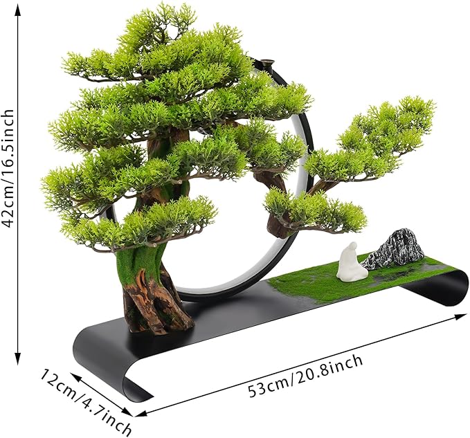 Artificial Bonsai Pine Tree Faux Realistic Simulation Bonsai with LED Lamp Ring Fake Plants Desk Table Decor for Home Office Indoor