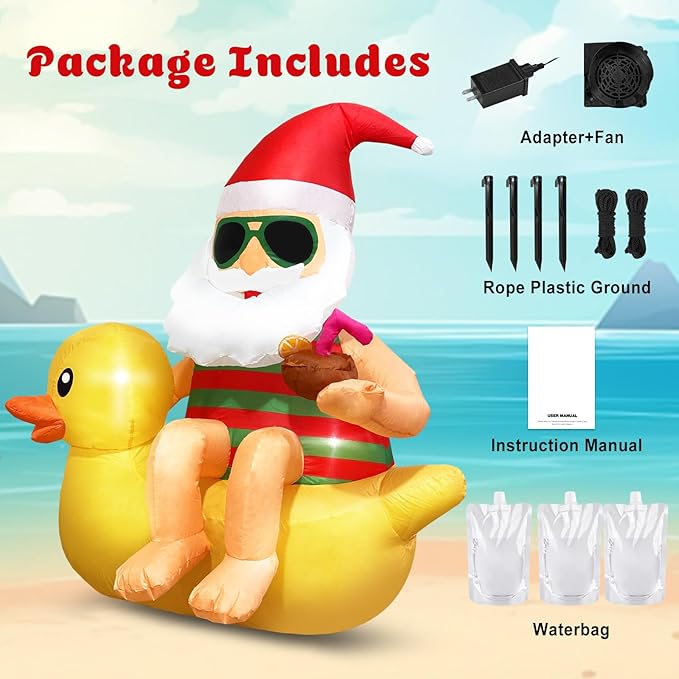 4.5FT Christmas Inflatable Outdoor Decoration Santa on Duck Inflatable Christmas Decoration Cute Blow Up Duck Santa Claus Inflatable with LED Lights for Yard Garden Lawn Xtmas Party Decor