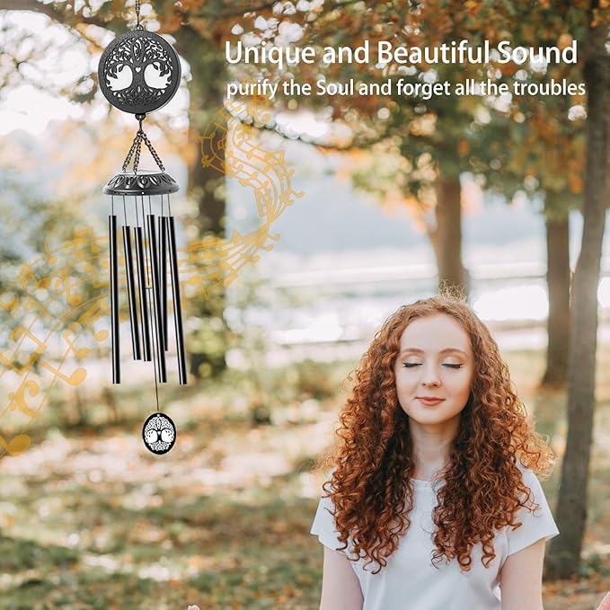 Solar Tree of Life Wind Chimes - Memorial Gift for Mom, Outdoor Garden Decor