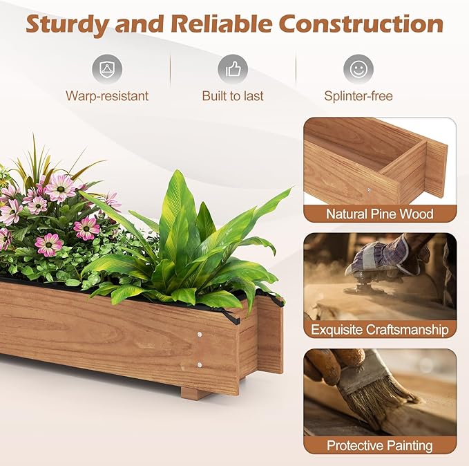 S AFSTAR 2 Pieces Raised Garden Bed, 36” x 7” x 6.5” Wood Rectangle Planter Box with Drainage Holes, Water-Resistant Paint, Decorative Window Box, Outdoor Garden Bed for Fruit Vegetable Flower Herb
