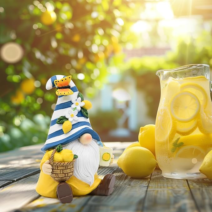 Christmas Lemon Decor Gnome, Mediterranean Decor Resin Figurines, Lemon Party Decoration for Garden Kitchen Tiered Tray, Gnome Lover