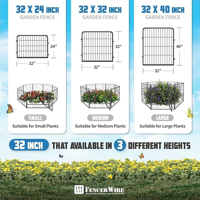 Fencer Wire Decorative Wire Fence, Panel Decor, Heavy Duty Iron Landscape Patio Flower Bed Animal Barrier Border Edging Section, Foldable Garden Fence for Yard for Dog Outdoor, 24 Inch x 21 FT