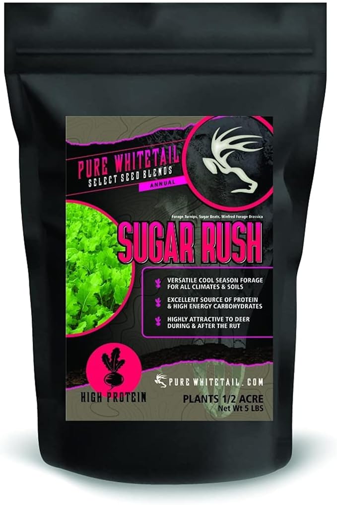 Pure Whitetail Sugar Rush | Select Seed Blends | Easiest Deer Feeder | Late Season Whitetail Deer Food Plot | Turnip, Sugar Beet, Winfred Forage Brassica Seeds | 5 lb Bags | 2-Pack