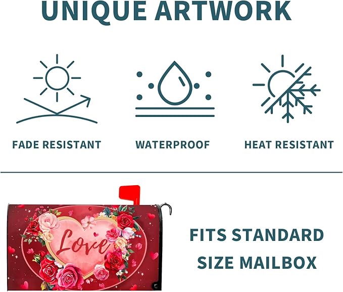 Valentine's Day Mailbox Covers Magnetic Standard Size 18 X 25.5 Inch Red Love Hearts Magnetic Mailbox Cover Floral Mailbox Wraps Post Box Cover Decoration Outdoor Garden Home Yard Outside