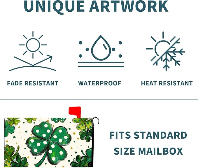 St. Patrick's Day Mailbox Covers Magnetic Standard Size 21 X 25.5 Inch Green Shamrock Magnetic Mailbox Cover St Patricks Day Mailbox Wraps Post Box Cover Decoration Outdoor Garden Home Yard
