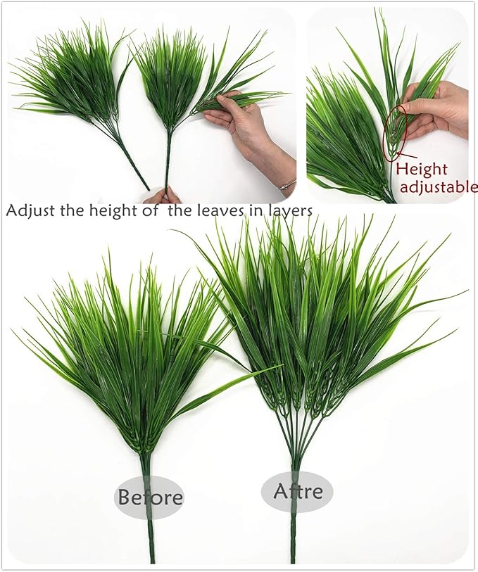 CATTREE Artificial Shrubs Bushes, Plastic Wheat Grass Green Leaves Fake Plants Wedding Indoor Outdoor Home Garden Verandah Kitchen Office Table Centerpieces Arrangements Christmas Decoration 4 pcs