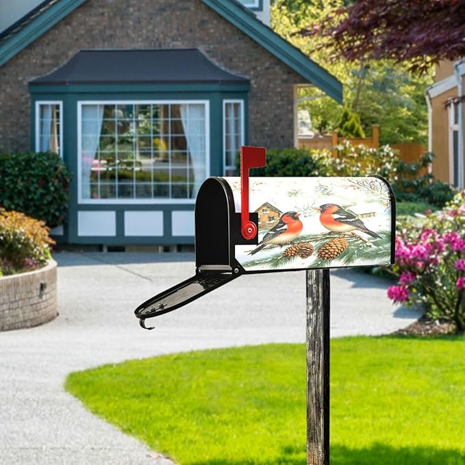 SUABO Mailbox Cover Birds Pinecone Oversize Magnetic Mailbox Covers Wraps for Christmas Home Yard Garden Decor
